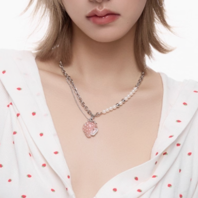 Berry Charm Series Cream Strawberry Pearl Necklace