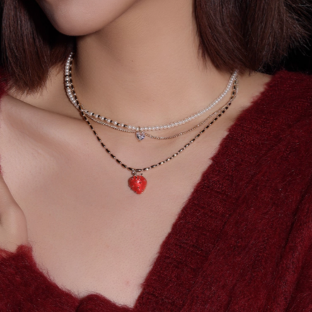 Golden Strawberry Multi-layer Pearl Necklace