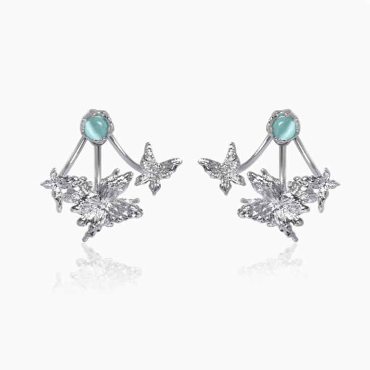 Sterling Silver Butterfly Earrings with Aqua Gemstone Accent