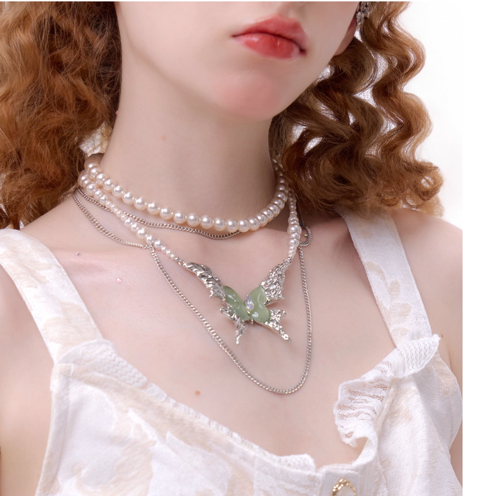 Mint Green Butterfly Pearl Necklace