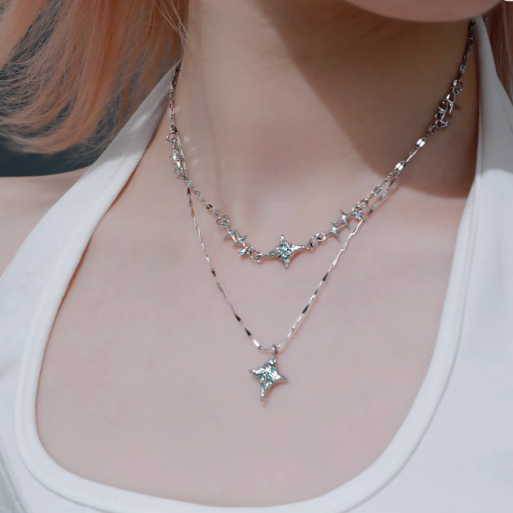 Double-layer Sterling Silver Star Necklace