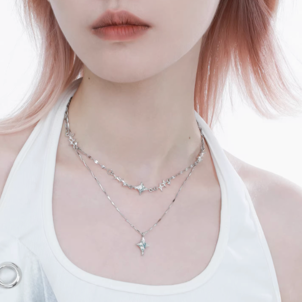 Double-layer Sterling Silver Star Necklace