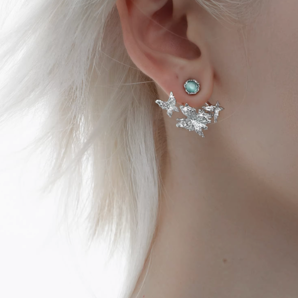 Sterling Silver Butterfly Earrings with Aqua Gemstone Accent