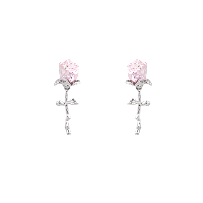 Metallic Pink Rose Earrings