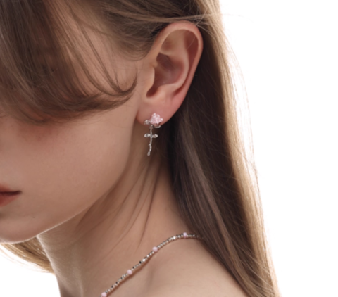 Metallic Pink Rose Earrings