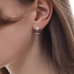 Metallic Pink Rose Earrings