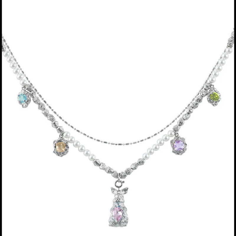Rainbow Bunny Pearl Necklace