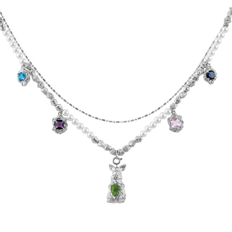 Rainbow Bunny Pearl Necklace