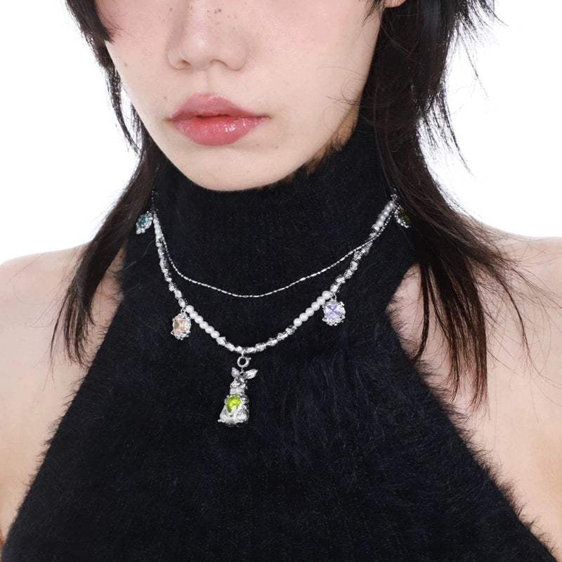 Rainbow Bunny Pearl Necklace