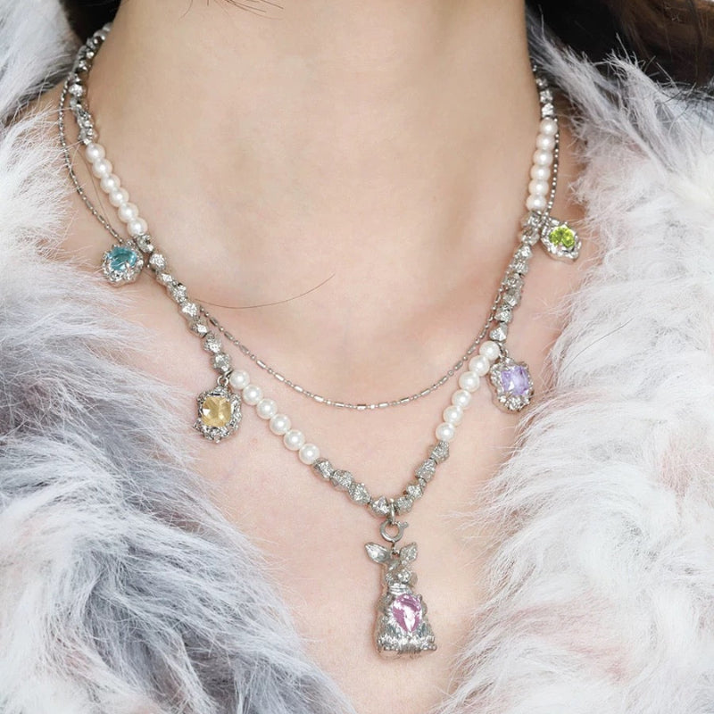 Rainbow Bunny Pearl Necklace