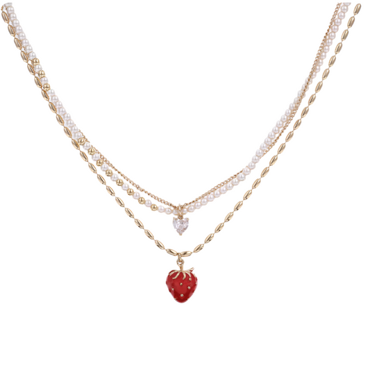Golden Strawberry Multi-layer Pearl Necklace