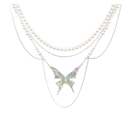 Mint Green Butterfly Pearl Necklace
