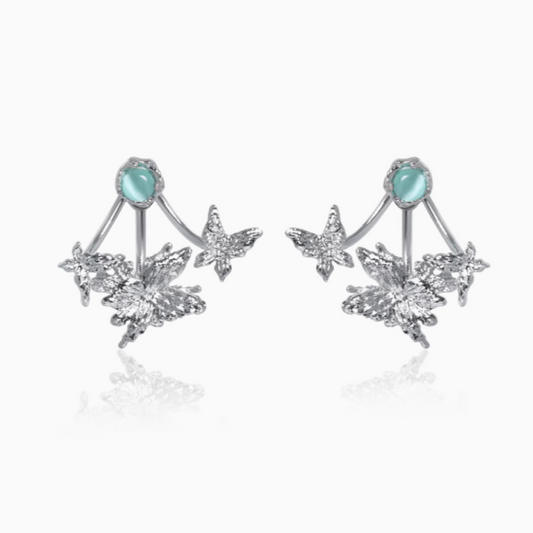 Sterling Silver Butterfly Earrings with Aqua Gemstone Accent