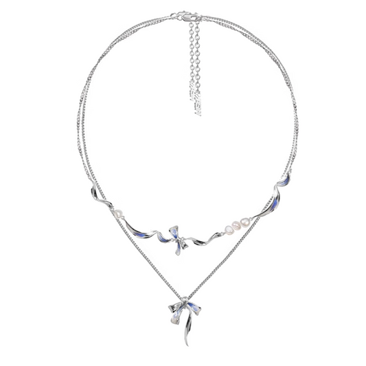 Baroque Pearl Blue Butterfly Necklace