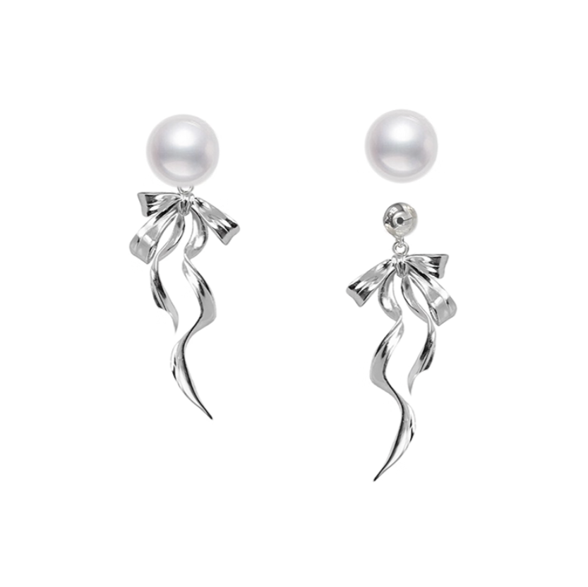 Ribbon Bow Pearl Earrings
