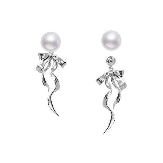 Ribbon Bow Pearl Earrings