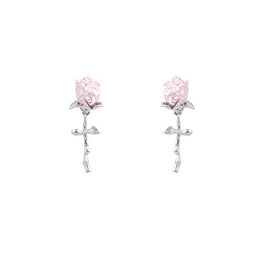 Metallic Pink Rose Earrings