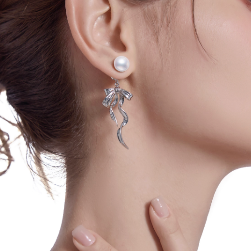Ribbon Bow Pearl Earrings