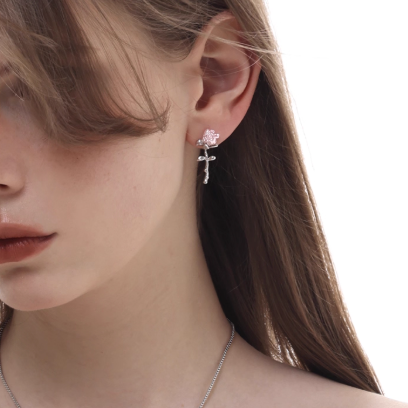 Metallic Pink Rose Earrings